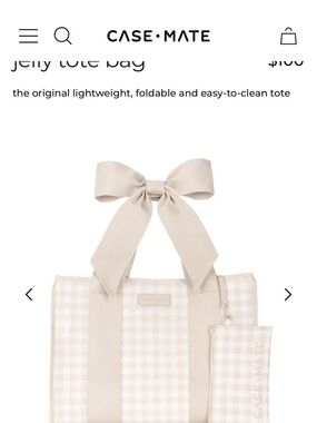 case-mate Beige Gingham Jelly Tote with Bow Handles